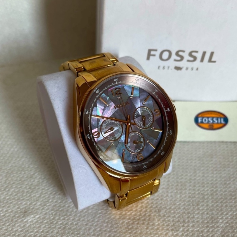 Fossil Gold Watch with Iridescent Dial